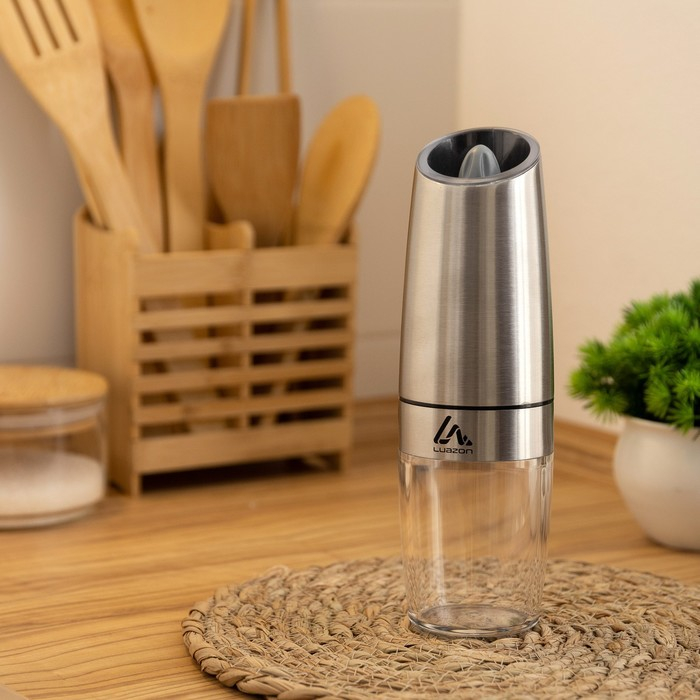 Мельница электрическая Luazon LET-004, гравитационная, металл, от батареек, серебристая Мельница электрическая Luazon LET-004, гравитационная, металл, от батареек, серебристая