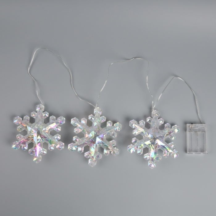 Гирлянда «Нить-грозди» 120 см, нить прозрачная, «Снежинки», 30 LED, 4.5В, батарейки ААх3 (нет в комплекте), свечение тёплое белое Гирлянда «Нить-грозди» 120 см, нить прозрачная, «Снежинки», 30 LED, 4.5В, батарейки ААх3 (нет в комплекте), свечение тёплое белое