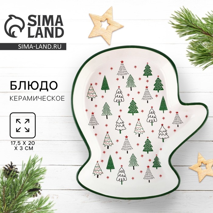 Новый год! Блюдо новогоднее керамическое «Зимний лес», 20х17.5х3 см, цвет белый Новый год! Блюдо новогоднее керамическое «Зимний лес», 20х17.5х3 см, цвет белый