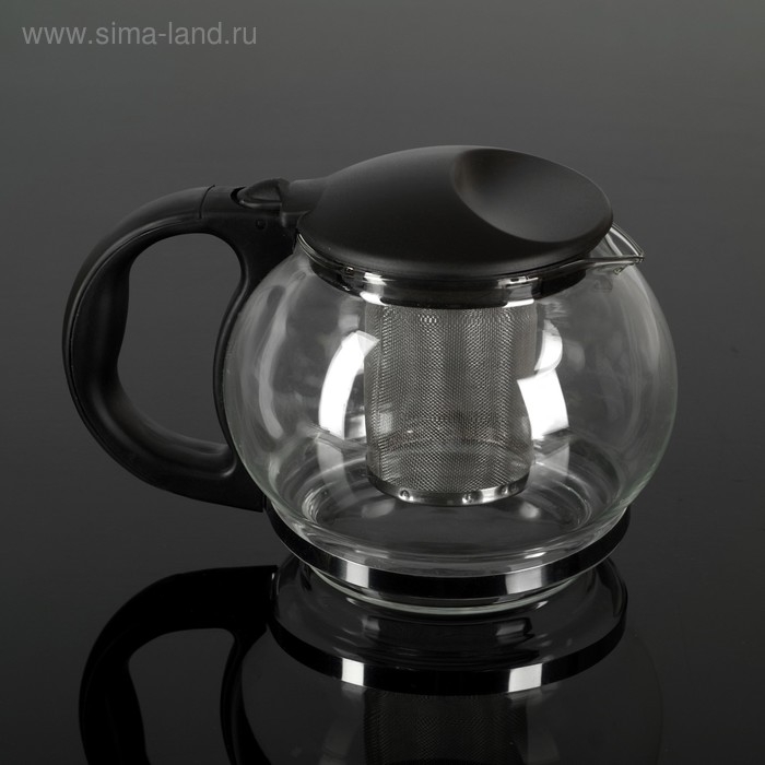 Чайник стеклянный заварочный «Любава», 1,25 л, с металлическим ситом, цвет чёрный Чайник стеклянный заварочный «Любава», 1,25 л, с металлическим ситом, цвет чёрный