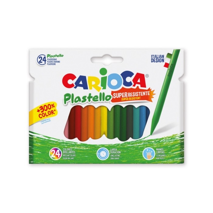 Мелки пластиковые 24 цвета, Carioca Мелки пластиковые 24 цвета, Carioca "Plastello", яркие цвета, экономичный расход, не пачкаются, круглые, в конверте