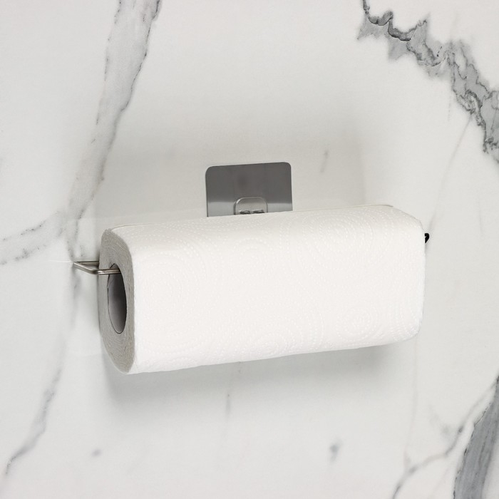 Держатель для бумажных полотенец настенный Доляна, 27×7×7 см, на липучке, цвет хром Держатель для бумажных полотенец настенный Доляна, 27×7×7 см, на липучке, цвет хром