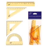 Набор чертёжный 4 предмета (линейка 15 см, угольник 30 °/ 60 °, 10 см; угольник 45 °/ 45 °, 8 см; транспортир 180 °, 9 см), прозрачный оранжевый