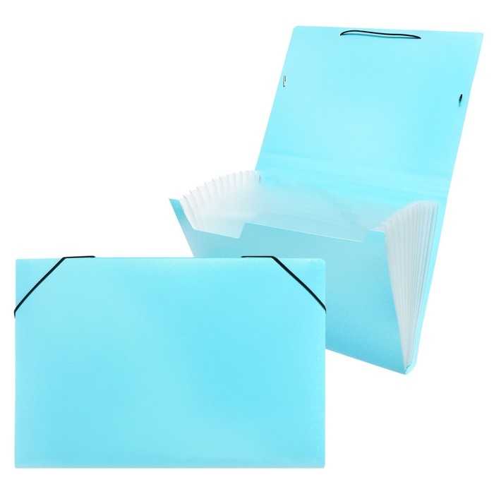 Папка картотека А4, Calligrata Папка картотека А4, Calligrata "Акварель", 13 отделений, пластиковая, 700 мкм, бирюзовая, резинка чёрная