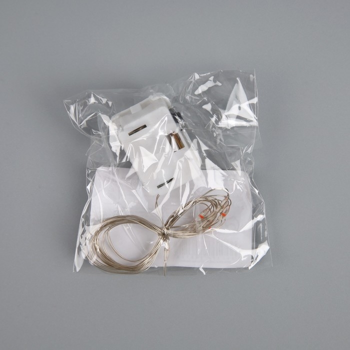 Гирлянда «Нить» 1 м роса. IP20, нить серебристая, 10 LED, 4.6 В, AG13x3 (в комплекте), 3 режима, свечение красное