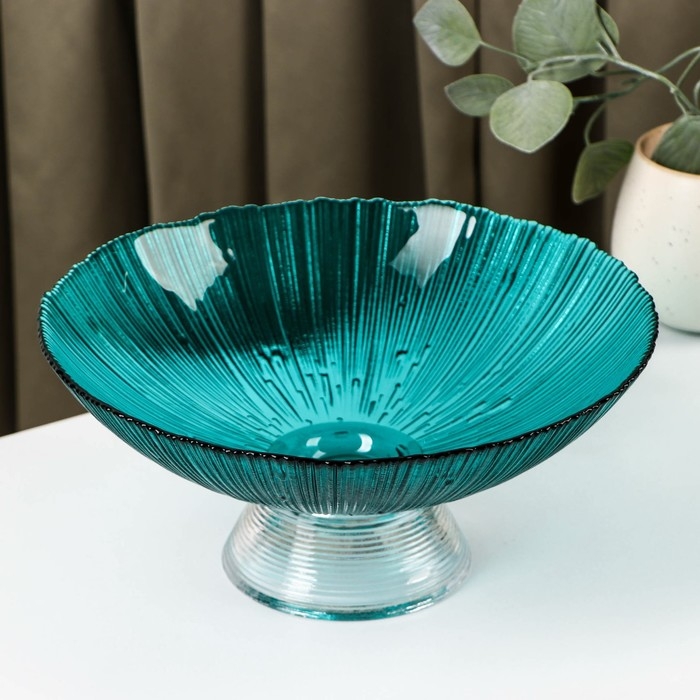 Ваза из стекла для фруктов «Фейерверк», 1,4 л, 25×10 см, цвет изумрудный Ваза из стекла для фруктов «Фейерверк», 1,4 л, 25×10 см, цвет изумрудный