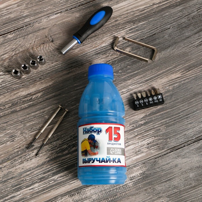 Подарочный набор инструментов в бутылке «Выручай Ка», 15 предметов Подарочный набор инструментов в бутылке «Выручай Ка», 15 предметов