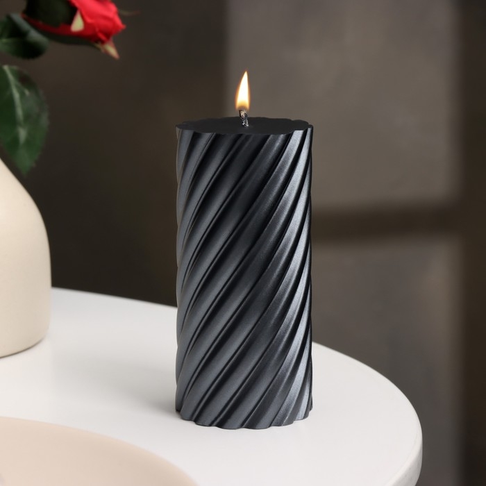 Свеча-цилиндр Свеча-цилиндр "Спираль", 5х10 см, мокрый асфальт, 6 ч
