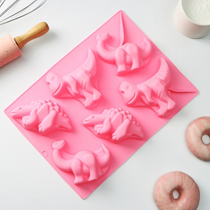 Форма для выпечки Доляна «Животные.Динозавры», силикон, 29×21 см, 6 ячеек (10,4×7,2 см), цвет розовый Форма для выпечки Доляна «Животные.Динозавры», силикон, 29×21 см, 6 ячеек (10,4×7,2 см), цвет розовый