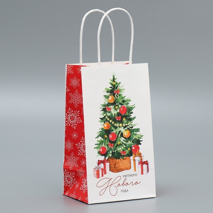Пакет подарочный новогодний крафтовый «Уют в доме», 12 х 21 х 9 см, Новый год Пакет подарочный новогодний крафтовый «Уют в доме», 12 х 21 х 9 см, Новый год