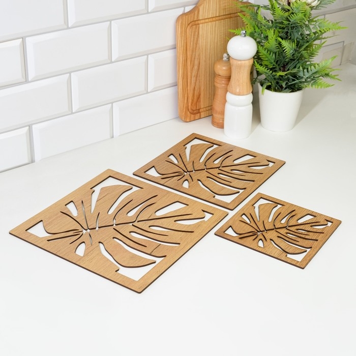 Набор из 3-х деревянных подставок под горячее, 24,5х24,5х0,3 см, 20,2х20,2х0,3 см, 14,9х14,9 Набор из 3-х деревянных подставок под горячее, 24,5х24,5х0,3 см, 20,2х20,2х0,3 см, 14,9х14,9