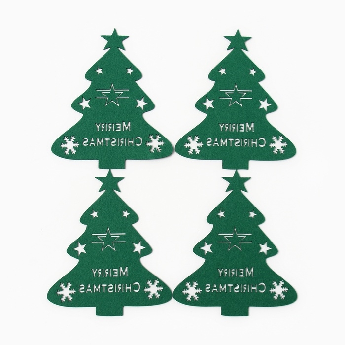 Новый год. Набор для декора столовых предметов Новый год. Набор для декора столовых предметов "Елка" 4шт цв.зелен 20х17см 100%п/э, фетр