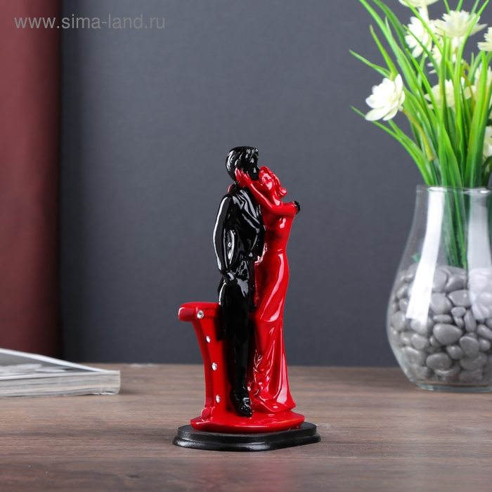 Сувенир полистоун "Пара влюблённых у колонны со стразами" красно-чёрный 17х9х5,5 см