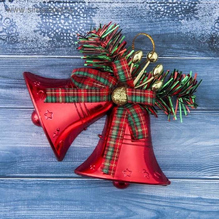 Украшение ёлочное Украшение ёлочное "Колокольчик двойной с бантиком в клетку" 13х10 см, красный