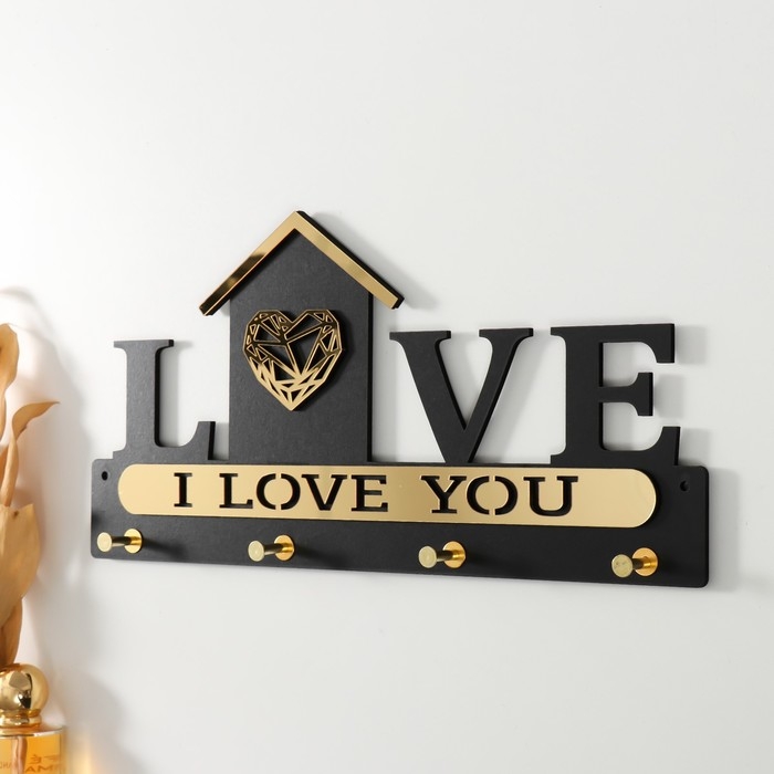 Крючки декоративные дерево Крючки декоративные дерево "Дом с сердцем" чёрный, зеркальный 2,8х33,8х16,8 см