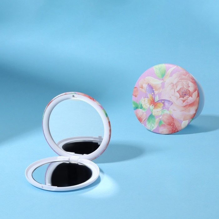 Зеркало складное «Цветы», d = 7,5 см, цвет розовый Зеркало складное «Цветы», d = 7,5 см, цвет розовый
