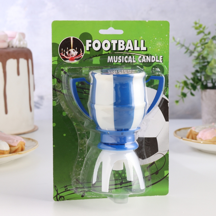 Свеча для торта музыкальная  Свеча для торта музыкальная "Кубок", сине- белая