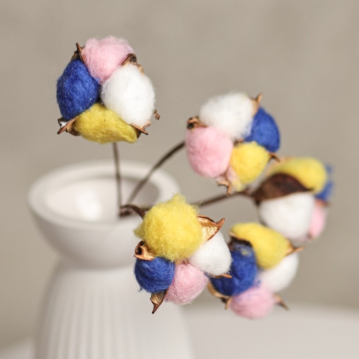 Декор сухоцвет Декор сухоцвет "Хлопок" d-5 см, 30 см, микс набор 5 шт