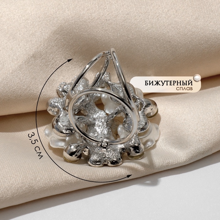 Кольцо для платка «Букет», цвет бело-голубой в серебре