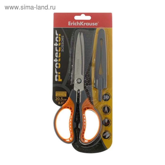 Ножницы 20.5 см ErichKrause Protector, с чехлом, усиленные, ударопрочные, серо-оранжевые Ножницы 20.5 см ErichKrause Protector, с чехлом, усиленные, ударопрочные, серо-оранжевые