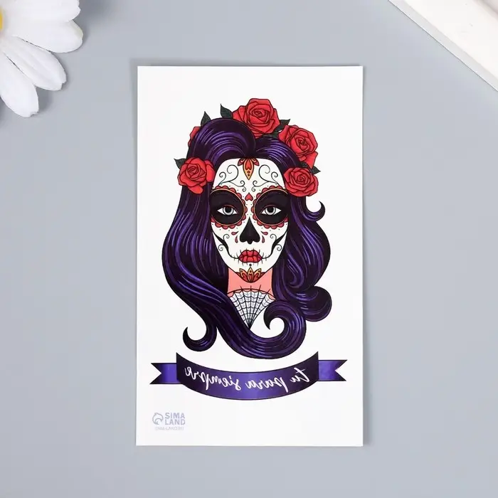 Переводная тату на тело цветная «Девушка: tu para siempre», 10.5×6 см