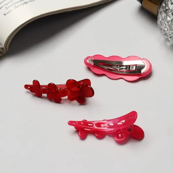 Зажимы для волос «Джаннет», набор 3 шт., 5 см, розовые Зажимы для волос «Джаннет», набор 3 шт., 5 см, розовые