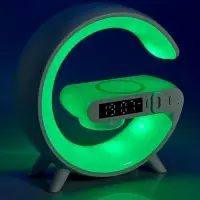 Портативная колонка - ночник G63, 15 Вт колонка, 15 W зарядка, 1800 мАч, подсветка, белая