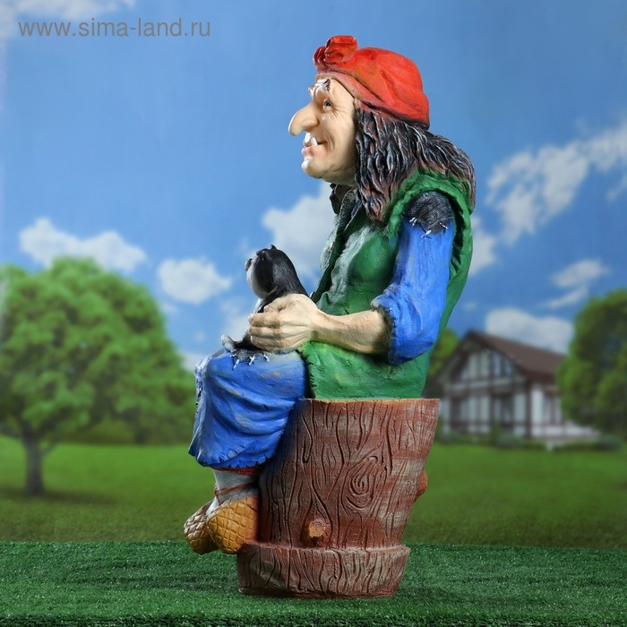 Садовая фигура  Садовая фигура "Баба Яга на ступе с кошкой" 74х40х36 см МИКС