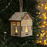 Ёлочная игрушка &laquo;Домик с ёлкой&raquo;, 7&times;5&times;5 см, 1 LED, от батареек, свечение тёплое белое
