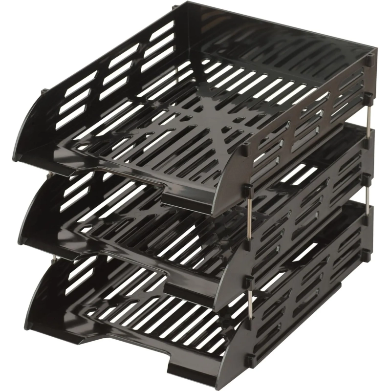 Лоток горизонтальный для бумаг Attache 3шт/наб на металл стерж черный