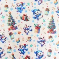 Бумага упаковочная новогодняя "Весёлый мишка", белый крафт, 80 г/м2 , 50 х 70 см.