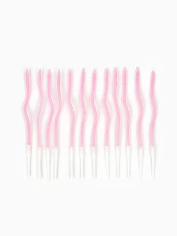 Свечи для торта "Серпантин" 10 штук,  блестящий розовый