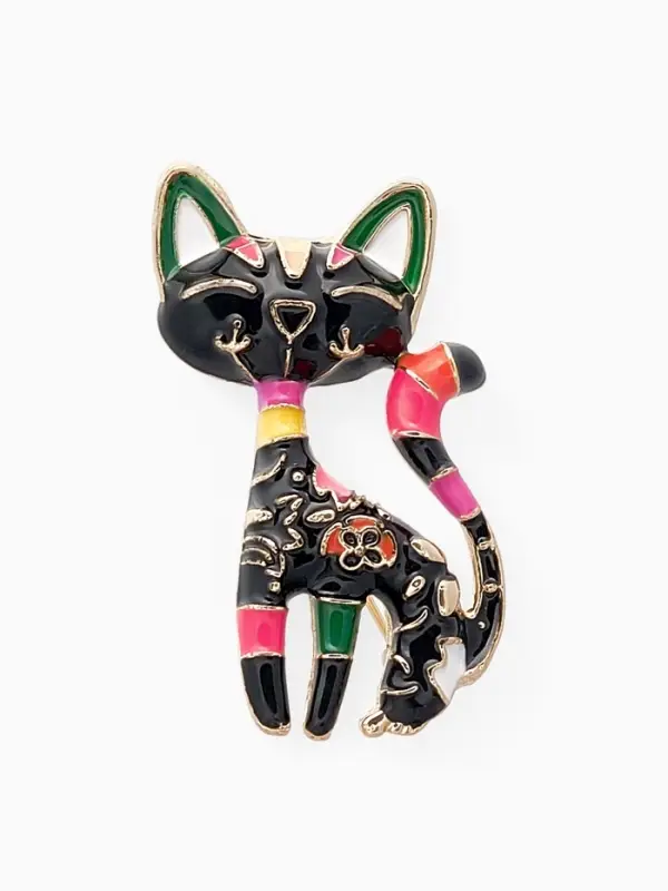 Брошь &laquo;Кошка&raquo;, расписная, чёрная в золоте