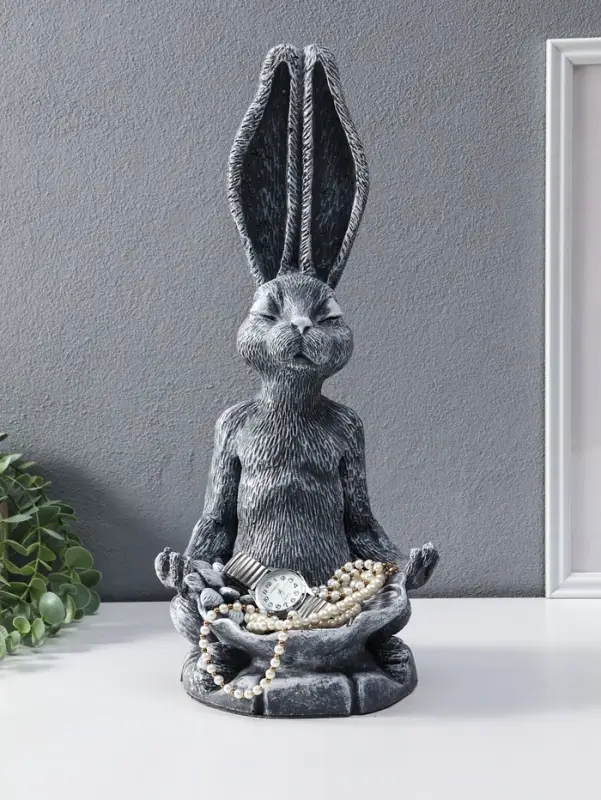 Фигура - подставка для мелочей &laquo;Заяц с лотосом&raquo;, 20&times;16&times;43 см, античный