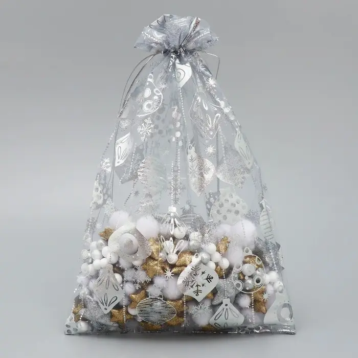 Мешочек подарочный органза «Новогодние игрушки», 20 х 30 см +/- 1.5 см Мешочек подарочный органза «Новогодние игрушки», 20 х 30 см +/- 1.5 см