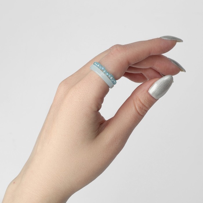 Кольцо набор 2 штуки «Кристаллы» камешки и плавность, цвет голубой, размер МИКС