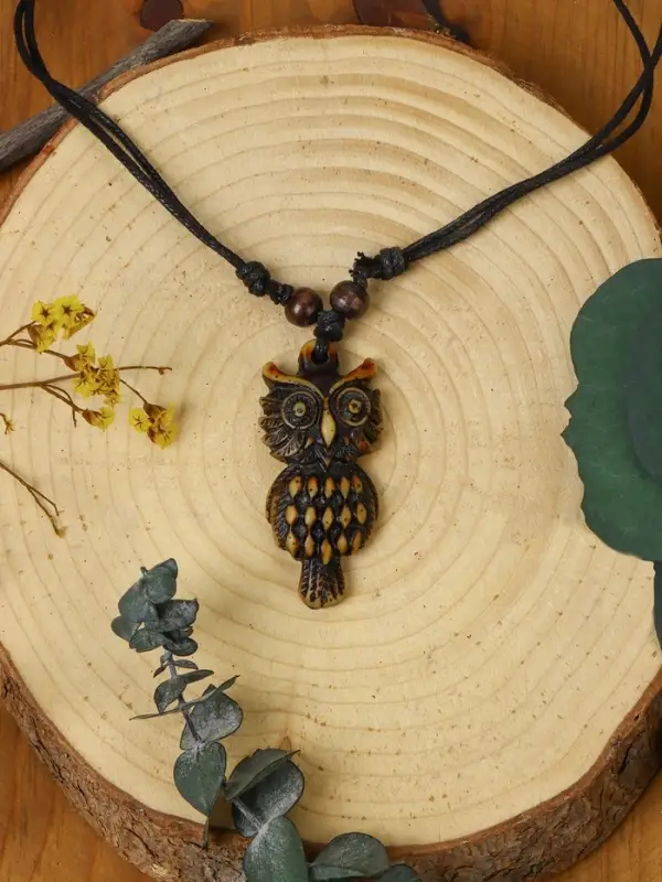 Кулон на шнурке &laquo;Филин&raquo;, коричнево-чёрный на чёрном шнурке, 80 см
