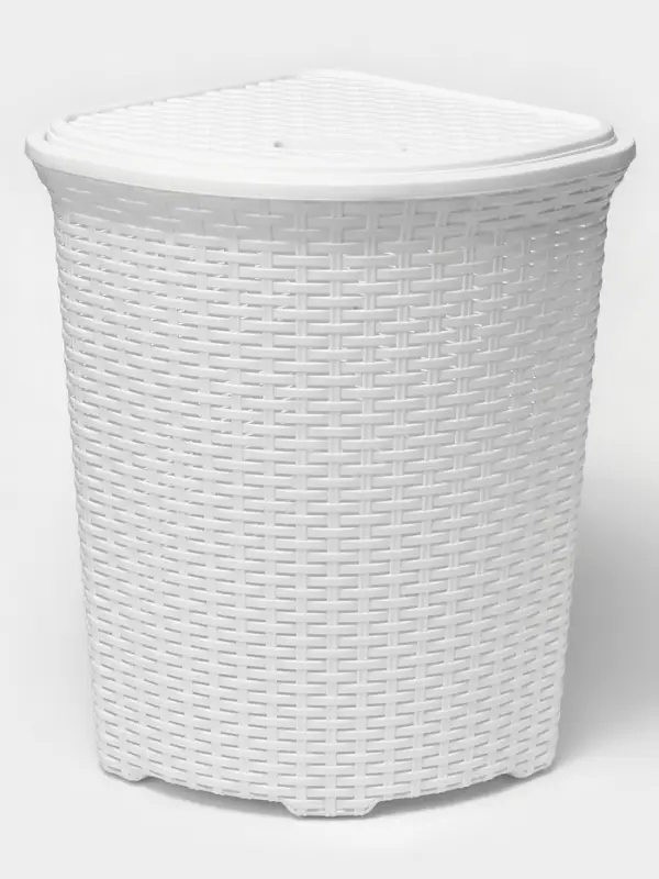 Корзина для белья угловая с крышкой &laquo;Ротанг&raquo;, 60 л, 40.5&times;40.5&times;57 см, белая
