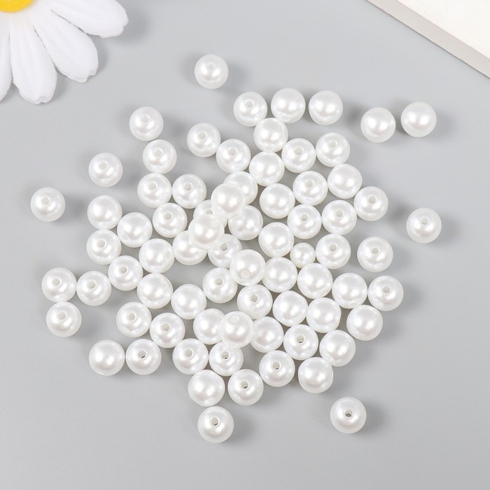 Набор бусин Набор бусин "Рукоделие" пластик, диаметр 8 мм, 25 гр, снежно-белый