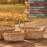 Корзина плетёная для хранения Leni, лоза, с ручкой, натуральная, набор 3 шт.