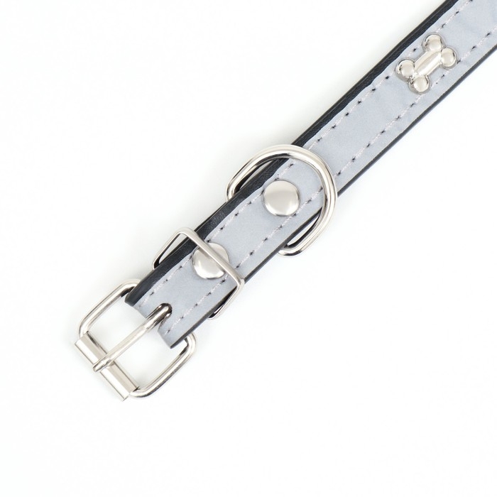 Ошейник с косточками светоотражающий, 37 х 1,3 см, ОШ 26-33, чёрный Ошейник с косточками светоотражающий, 37 х 1,3 см, ОШ 26-33, чёрный