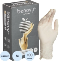 Перчатки мед. смотров. латекс., нестер., с пудрой, Benovy (М) 50 пар/уп