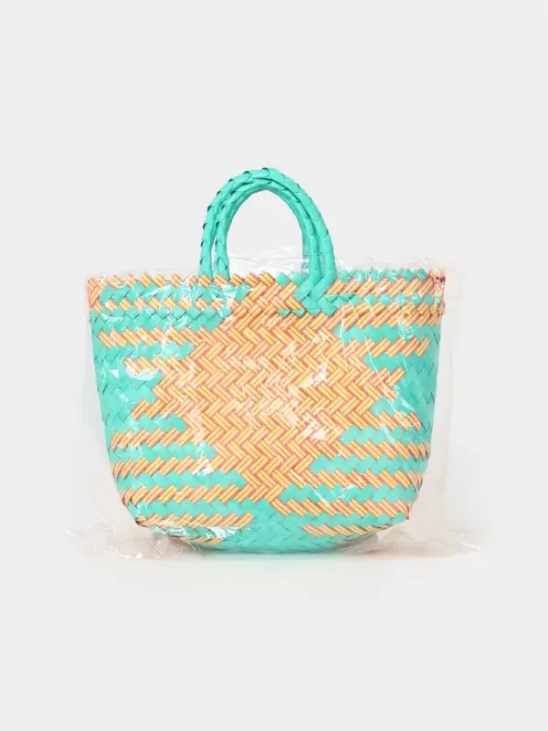 Сумка плетёная, 20&times;10&times;30 см, пластик, бирюзово-жёлтая