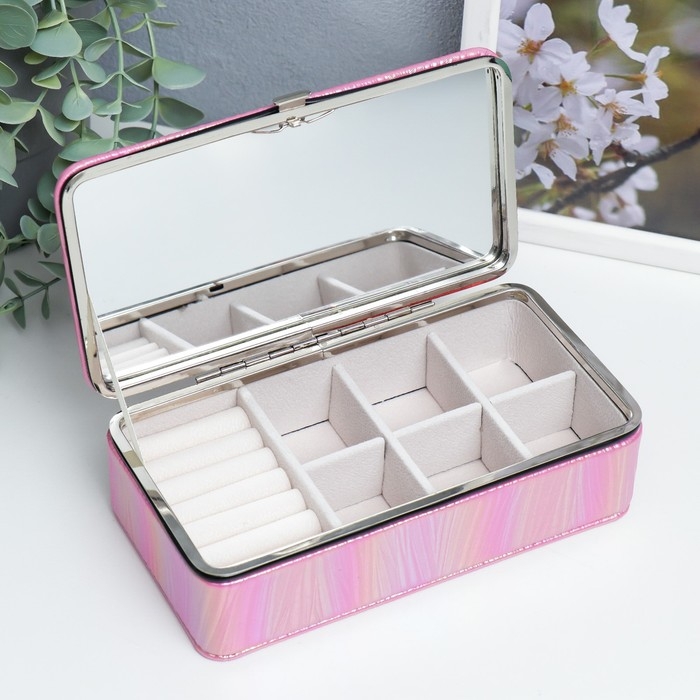 Шкатулка кожзам для украшений  Шкатулка кожзам для украшений "Полосы.Текстура. Розовые переливы" 6х9,8х18,5 см