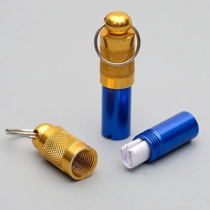 Адресник-капсула под записку, 0.8&times;3.3 см, фасовка 6 шт., металл, цвет МИКС