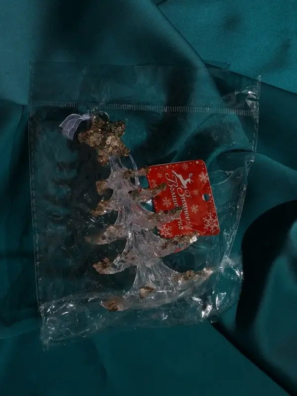 Украшение ёлочное "Праздник" ёлочка, 13х7 см, прозрачно-золотой