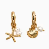 Серьги жемчуг "Ракушка со звездой", цвет белый в золоте