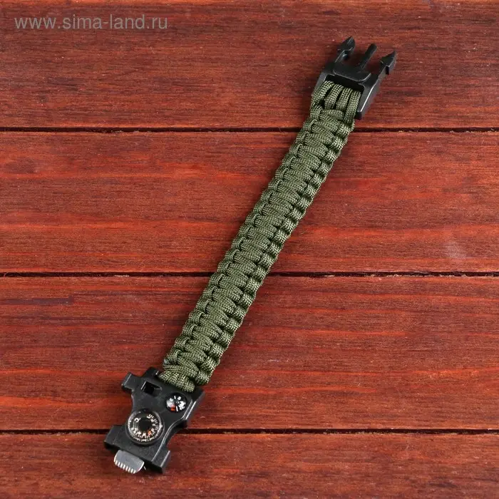 Браслет для выживания &laquo;Мастер К.&raquo;, с компасом, паракорд 3 м, 24&times;2 см, тёмно-зелёный