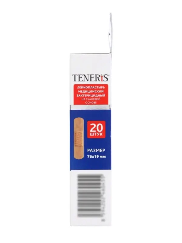 Лейкопластырь медицинский бактерицидный TENERIS Elastic, тканная основа, 7.6&times;1.9 см, 20 шт.