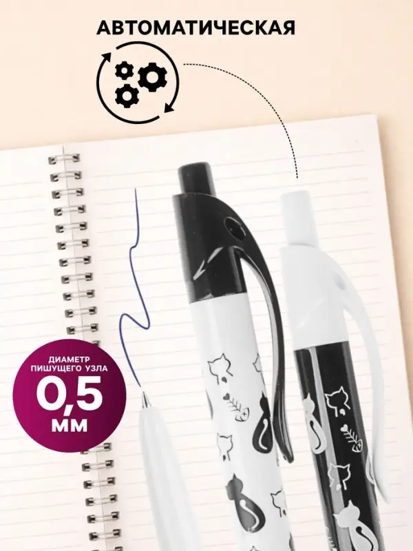 Ручка шариковая &laquo;Кошки&raquo;, автоматическая, синий стержень, узел 0.5 мм, корпус с рисунком, МИКС